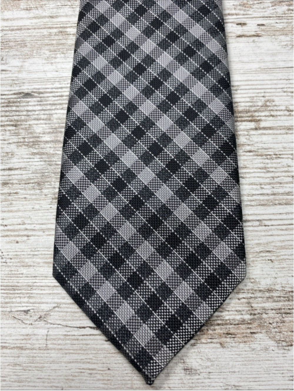 Stafford Gray Black Check Plaid Neck Tie Men’s Polyester Classic Necktie